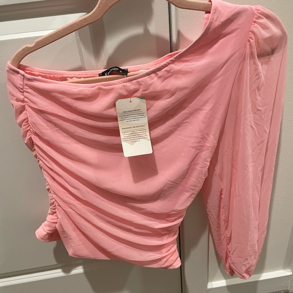 NWT One Shoulder Pink Top - Picture 4 of 7